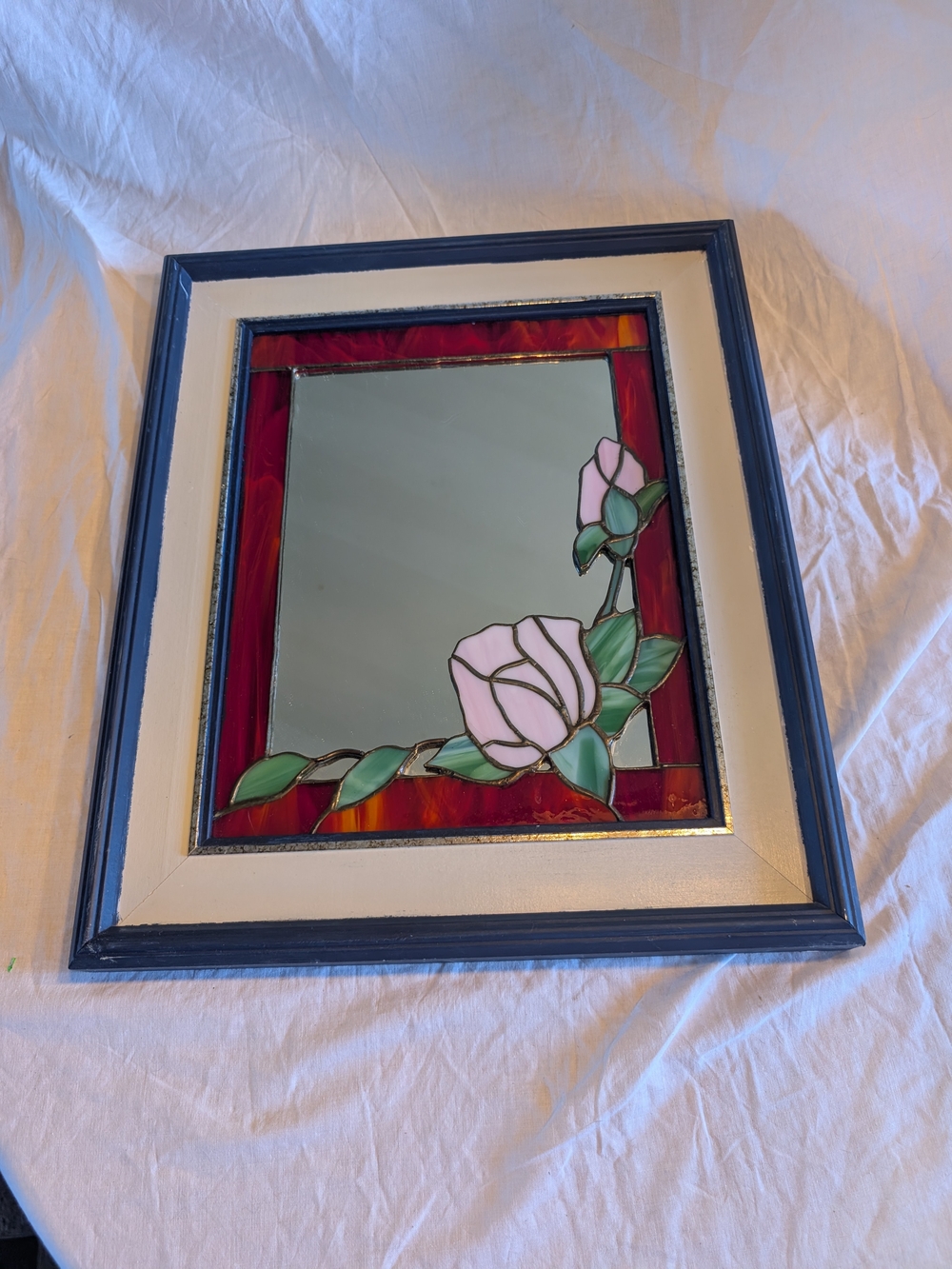 2/120$ Vintage Pink Rose Stained Glass Wall Mirror